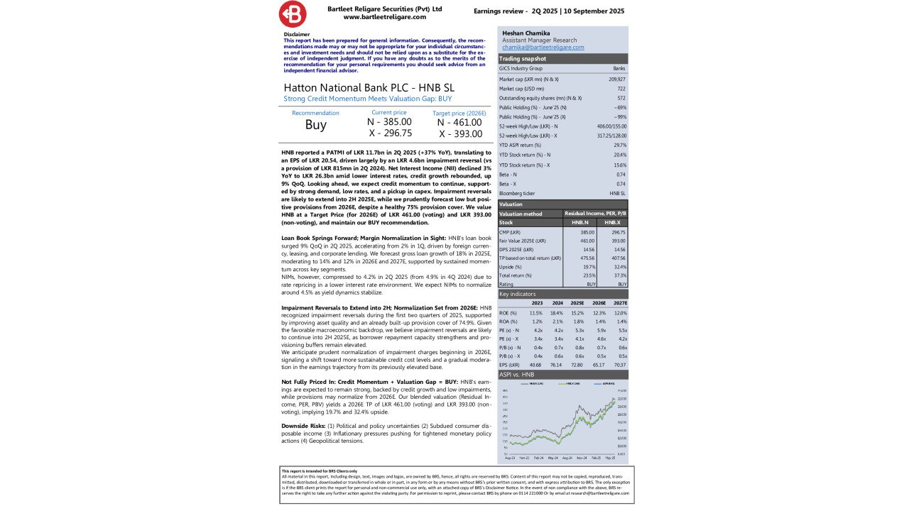 Hatton National Bank PLC (HNB) - 2Q 2025 - BUY
