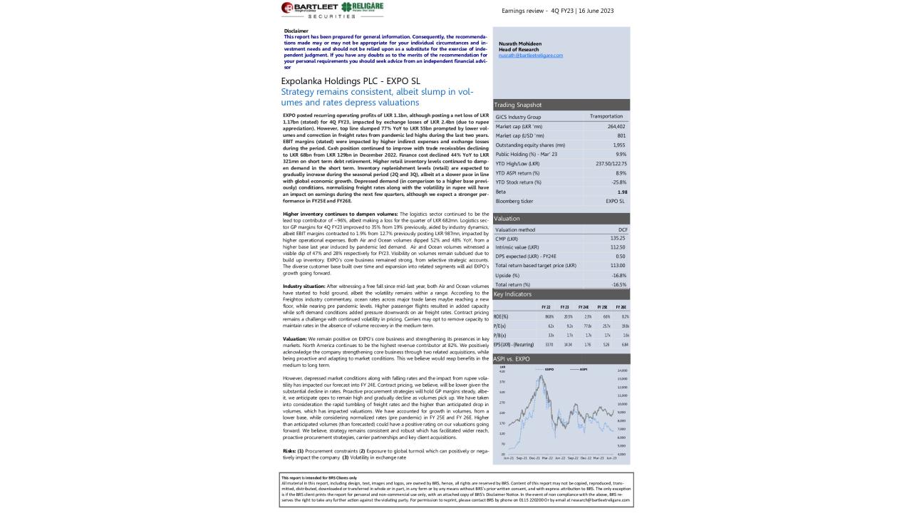 Earnings review - EXPO SL - 4Q FY23