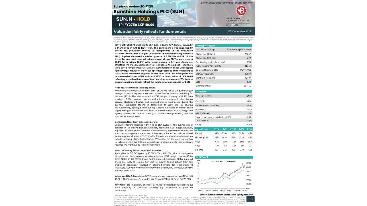 SUN Earnings Review 2Q FY26 - BRS Equity Research