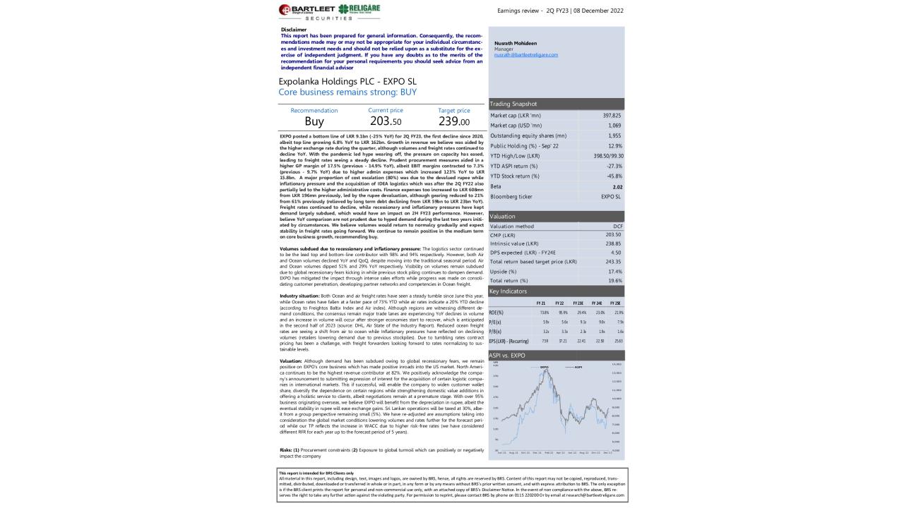 Earnings review - EXPO SL 2Q FY23