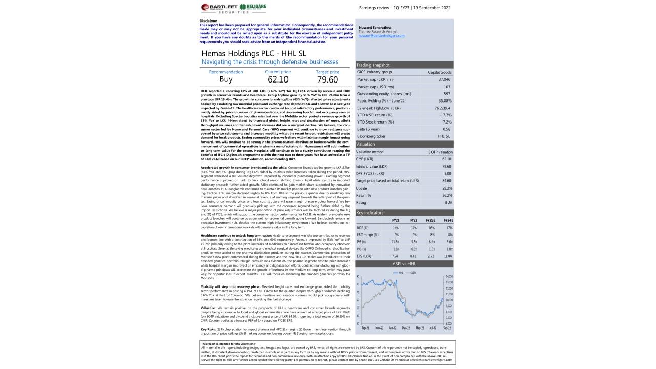 Earnings review - HHL SL - 1Q FY23