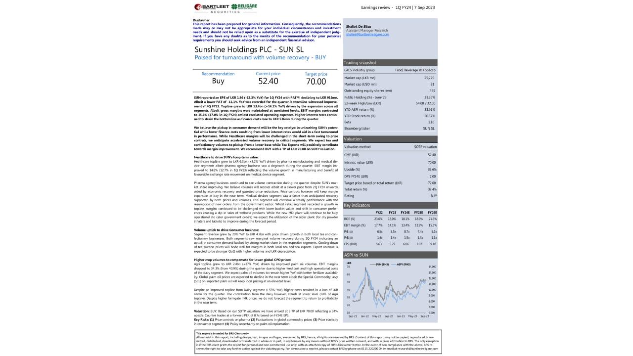 Earnings review - SUN SL - 1Q FY24