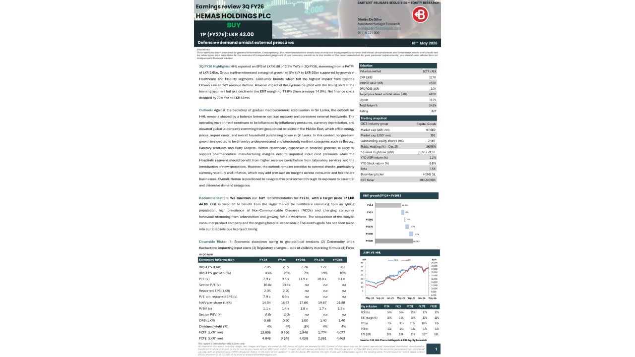 Hemas Holdings PLC (HHL) - 3Q FY26 Earnings Review