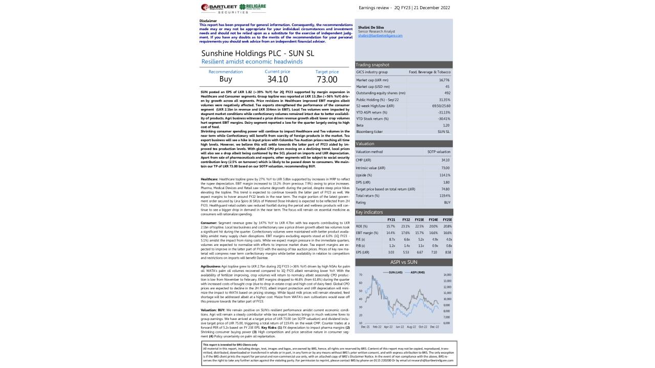 Earnings review - SUN SL - 2Q FY23