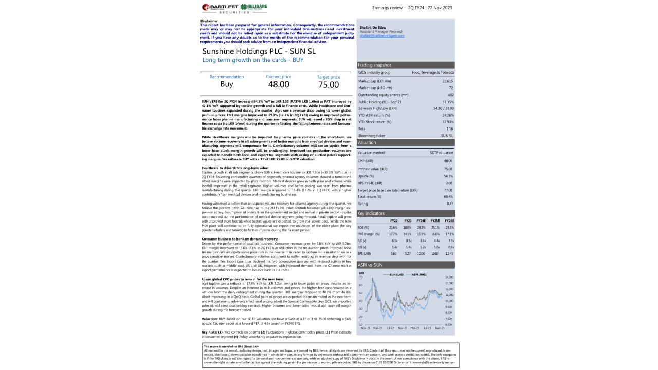 Earnings review - SUN SL - 2Q FY24