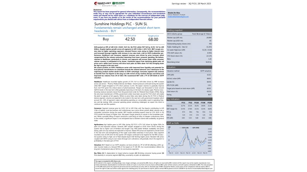 Earnings review - SUN SL - 3Q FY23