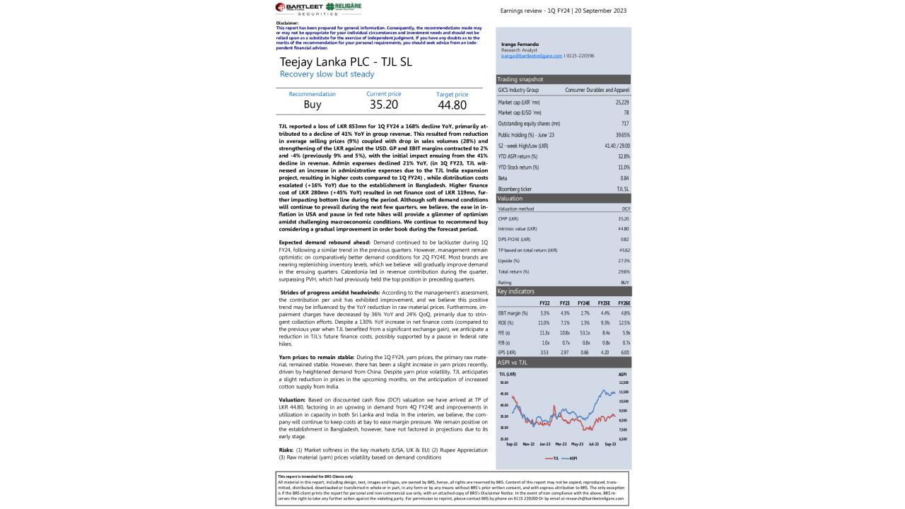 Earnings review - TJL SL - 1Q FY24