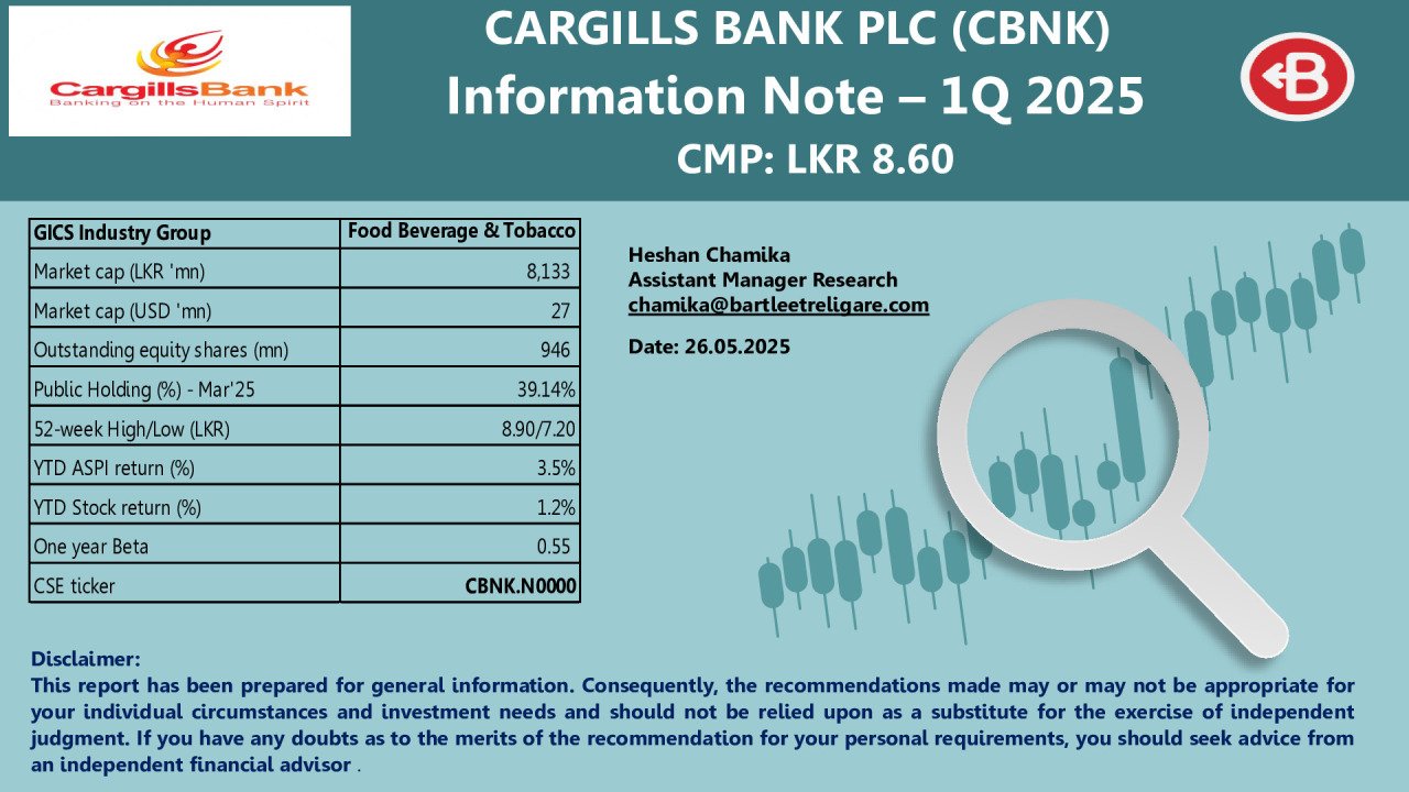 Cargills Bank PLC (CBNK) - Information Note 1Q 2025