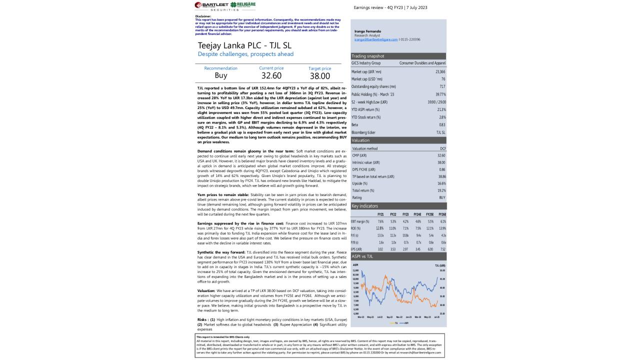 Earnings review - TJL SL - 4Q FY23