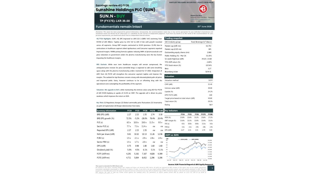 Sunshine Holdings PLC (SUN) - 4Q FY26 Earnings Review - BRS Research