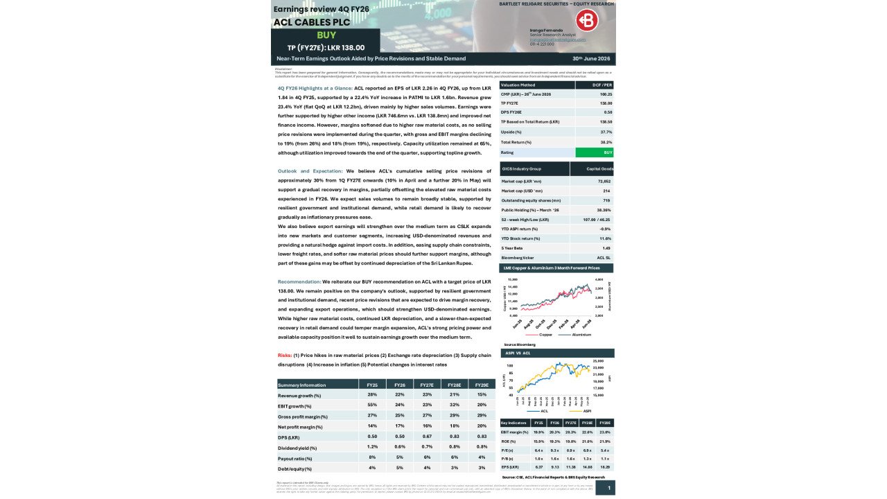 ACL Cables PLC - BRS Earnings Review 4Q FY26