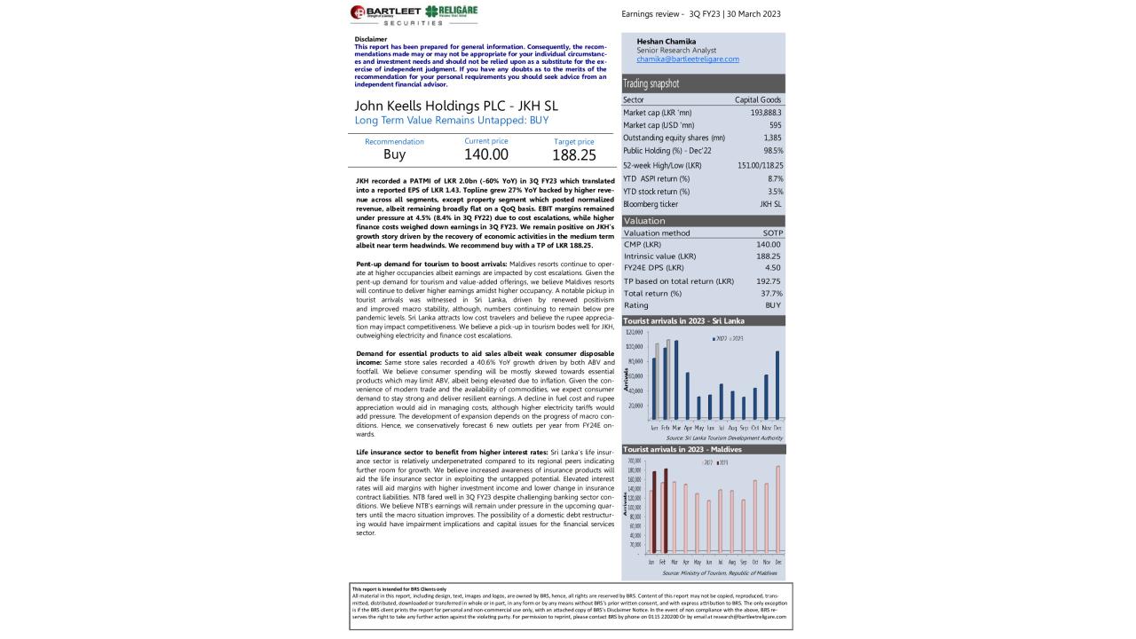 Earnings review -JKH - 3Q FY23