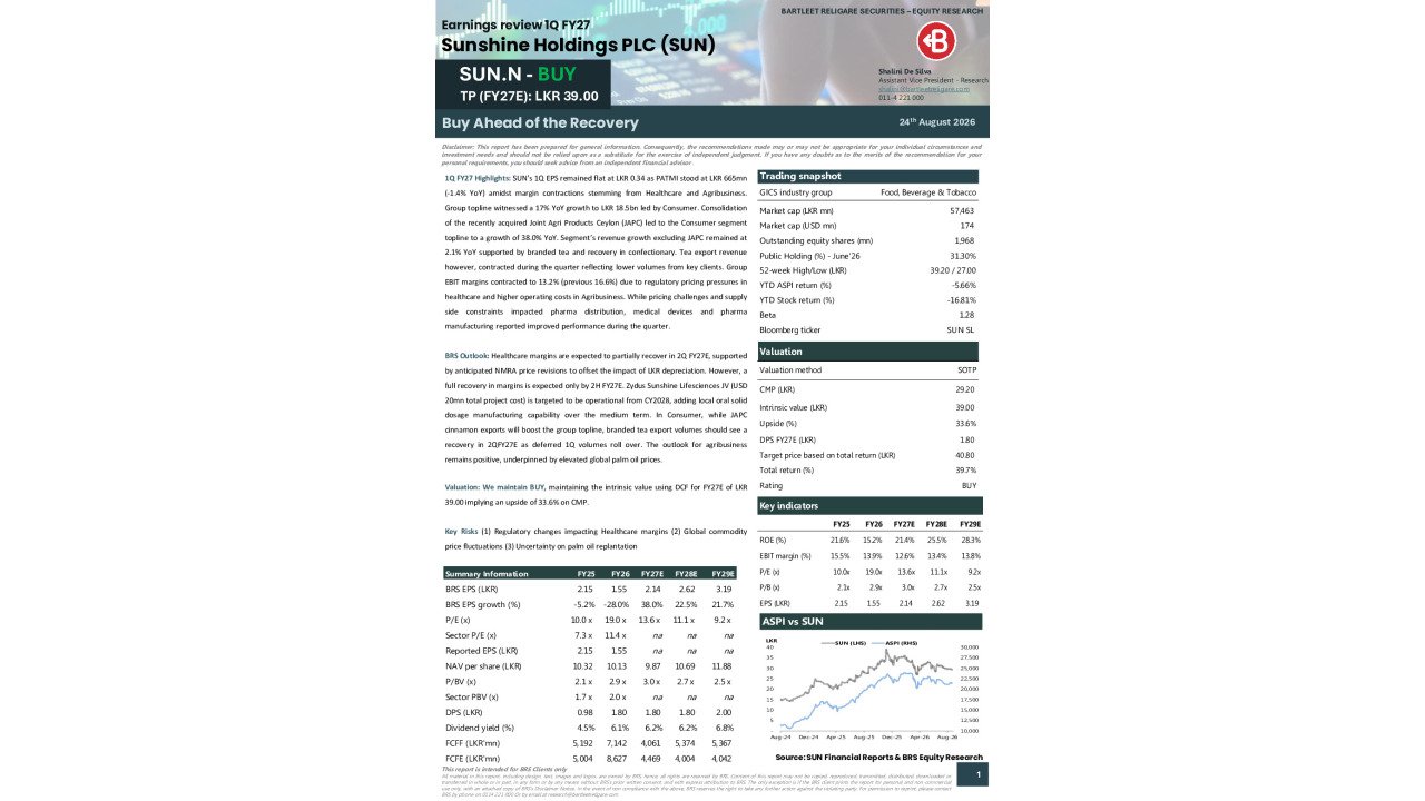 Sunshine Holdings PLC (SUN) - 1Q FY27 Earnings Review