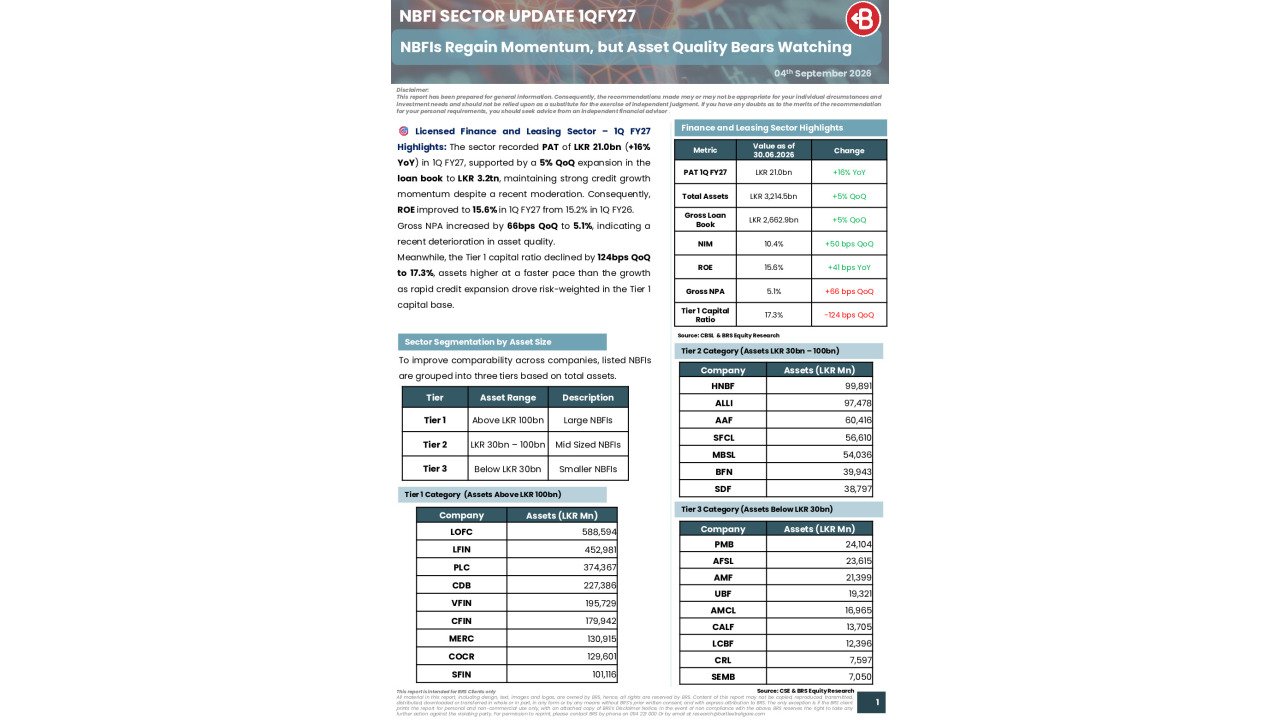 Sri Lankan NBFI Sector – 1Q FY27 Update