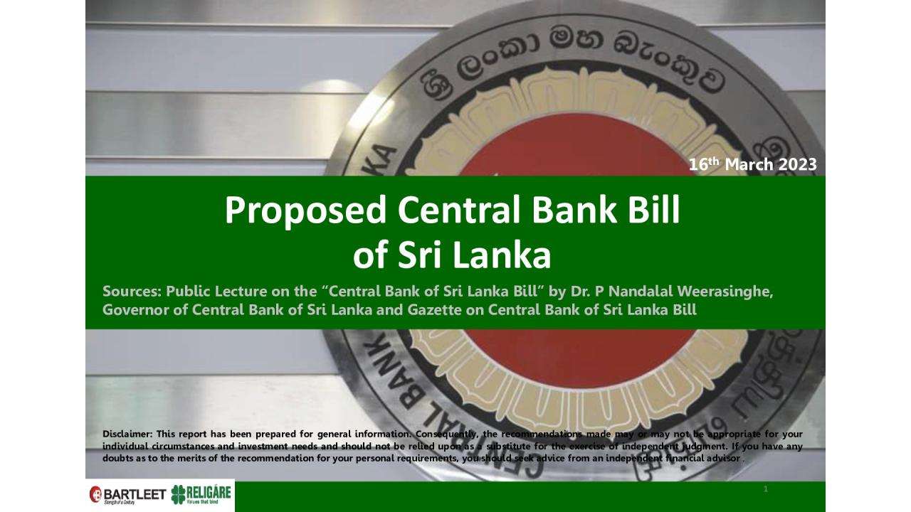 Proposed Central Bank Bill of Sri Lanka