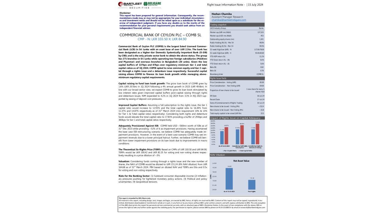 COMB Right Issue Information Note - BRS Equity Research