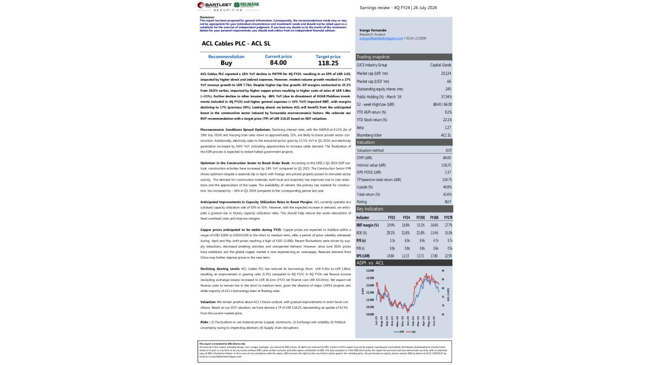ACL  Cables PLC (ACL) - 4Q FY24 -  BUY