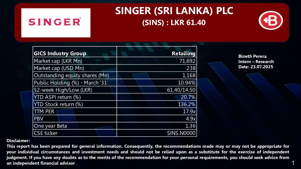 SINGER (SRI LANKA) PLC Information Note - (FY25)
