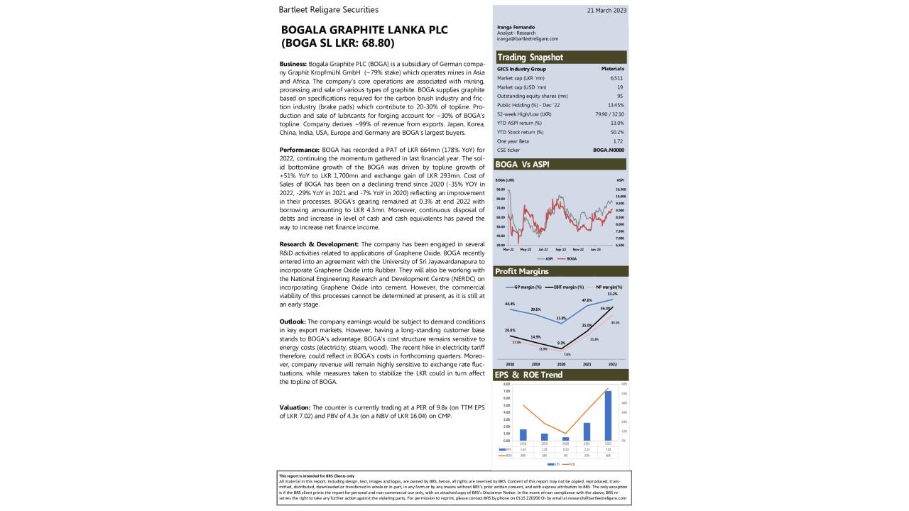 Company Information Note - BOGALA GRAPHITE LANKA PLC