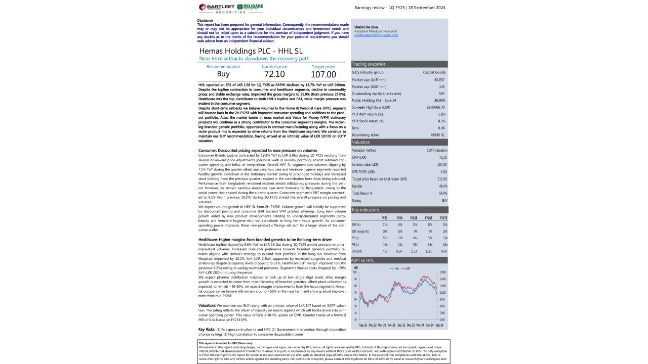 Hemas Holdings PLC (HHL) - 1Q FY25_ BUY