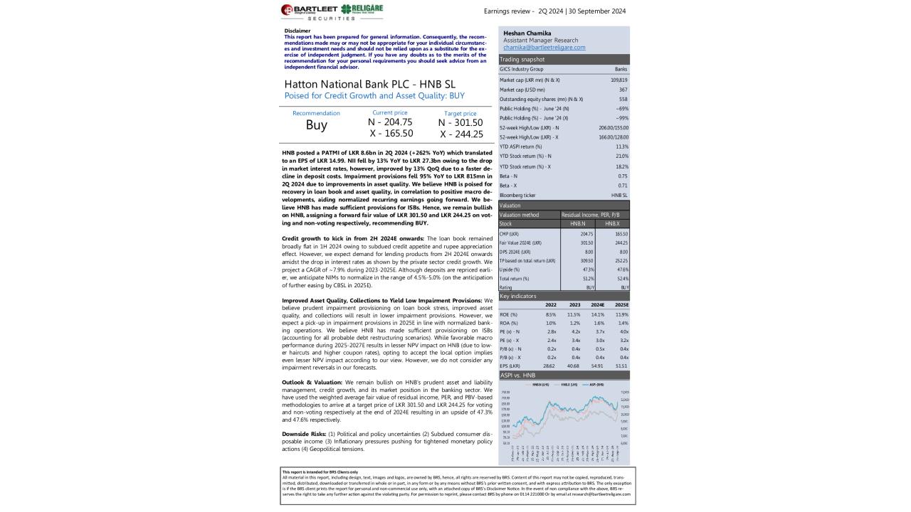 Hatton National Bank PLC (HNB) - 2Q 2024 - BUY