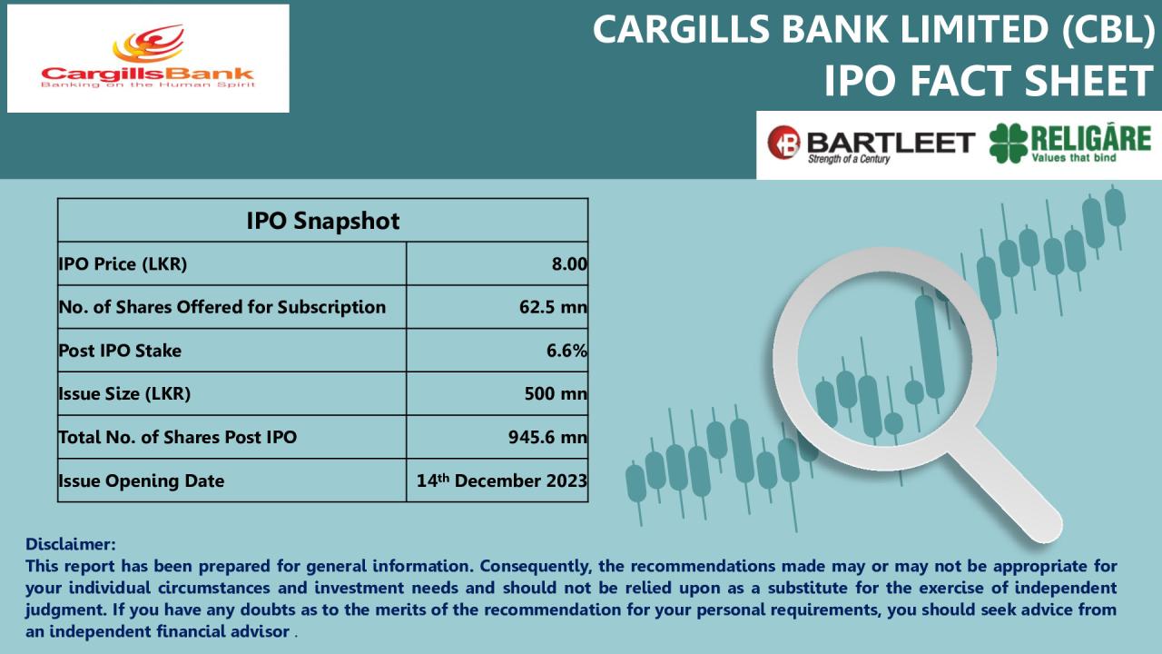 CARGILLS BANK LIMITED (CBL) - IPO FACTSHEET
