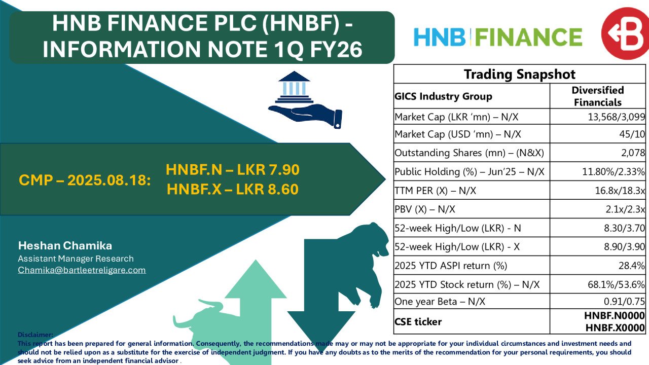HNB Finance PLC (HNBF) Information Note 1Q FY26 - BRS Equity Research