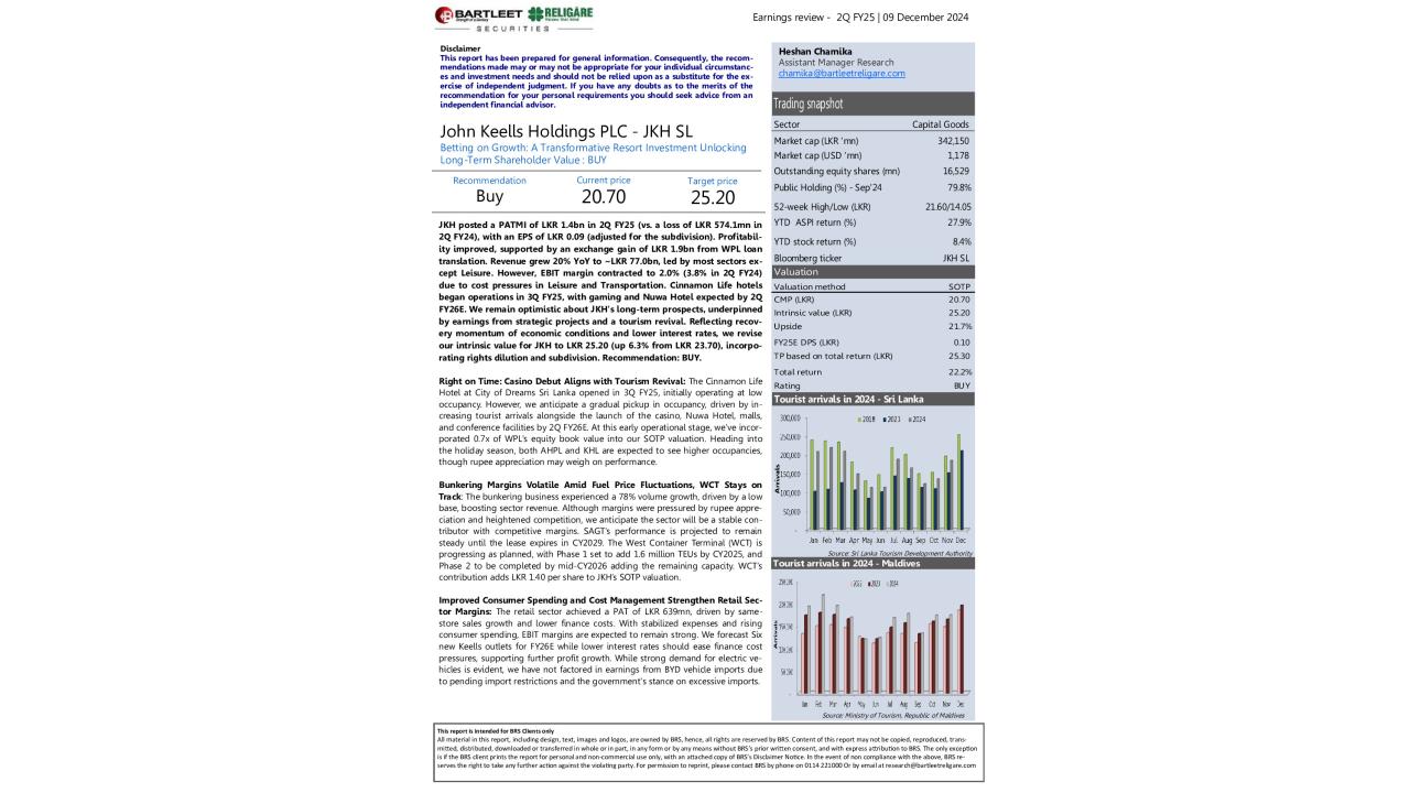 John Keells Holdings PLC (JKH) - 2Q FY25 - BUY