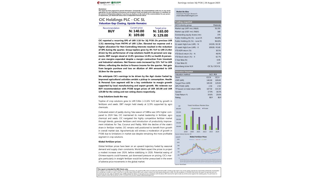 CIC Holdings PLC (CIC SL) - 1Q FY26 Earnings Review - BUY