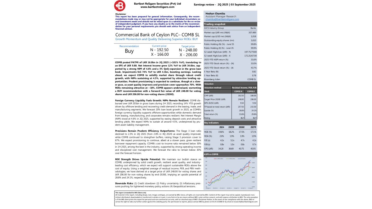 Commercial Bank of Ceylon PLC (COMB) - 2Q 2025 - BUY